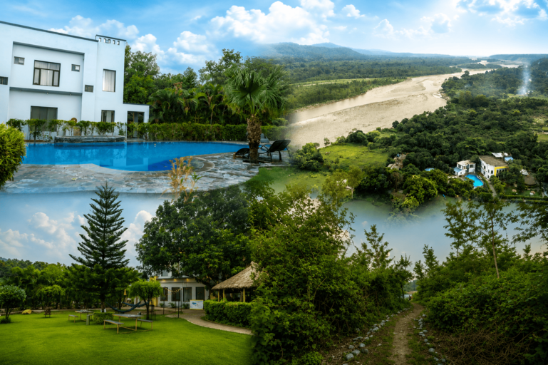 Jungle Junction resort premises with pool and jungle view near Jim Corbett National Park Ramnagar